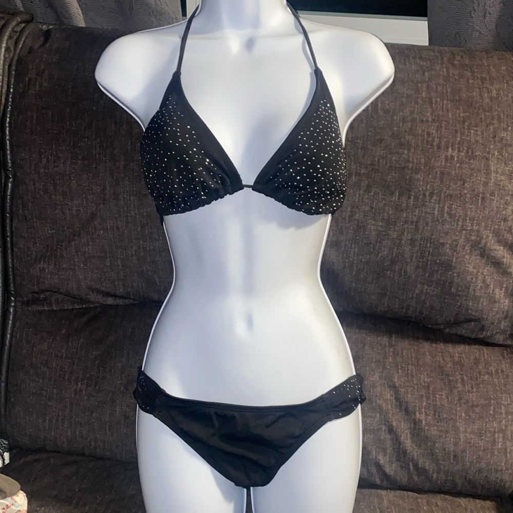 Xhilaration bikini. Black with small rhinestone embellishments. XL top S bottom